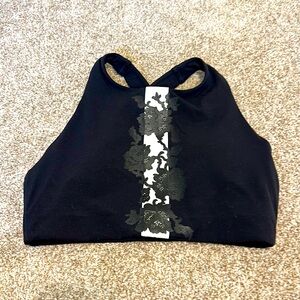 Athleta Black/White Floral High-Neck Racerback Bra